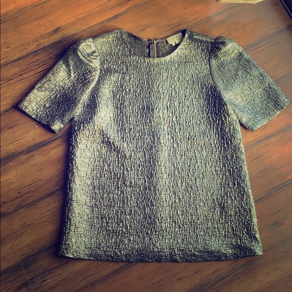 Silver Metallic lame Kate Spade short sleeve top. - Picture 3 of 6